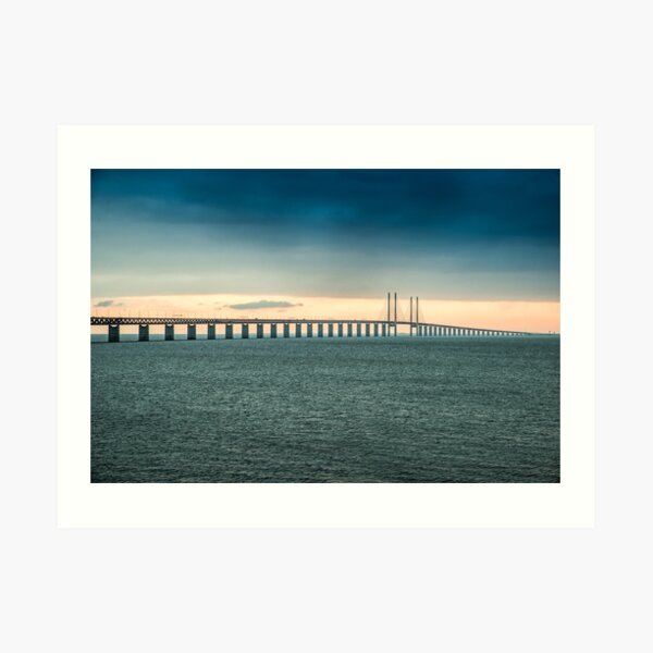 In the colorful evening light lies the Öresund Bridge, which connects Sweden and Denmark Art Print