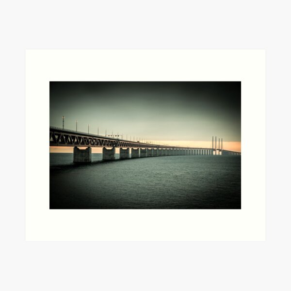 In the colorful evening light lies the Öresund Bridge, which connects Sweden and Denmark Art Print