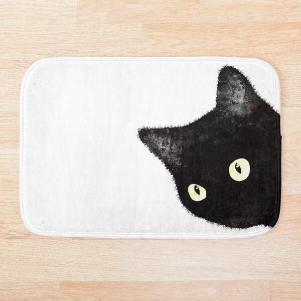Black Cat Peeking Sideways Bath Mat
