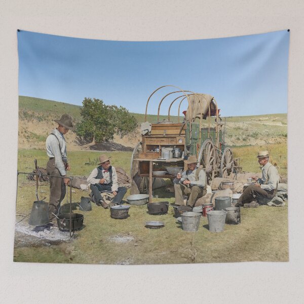 Item preview, Texas cowboys in 1900 — a chuckwagon lunch during a cattle roundup designed and sold by Sanna Dullaway.