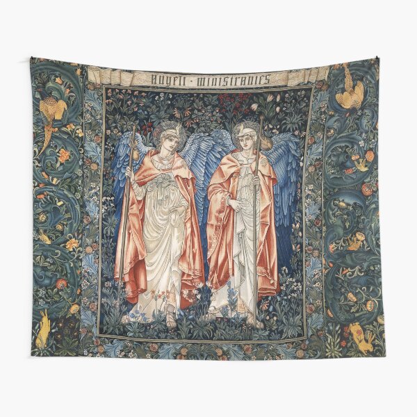 ANGELI MINISTRANTES, Angels in Blue Green Floral Tapestry Tapestry