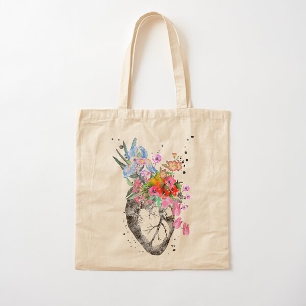 Bolsa de lona amor, bolso de tela corazon anatomico, tote bag corazon  humano con flores -  España