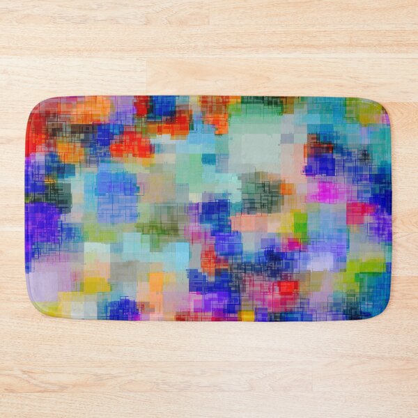 Item preview, geometric square pixel pattern abstract background in blue pink orange designed and sold by Mrvell.