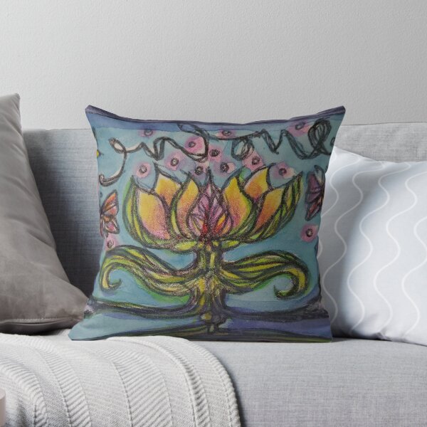 Petite Watercolor Drawing "Evolve-Evolution BlossomYiang" by interdisiciplary artist Elisa Jimenez Throw Pillow