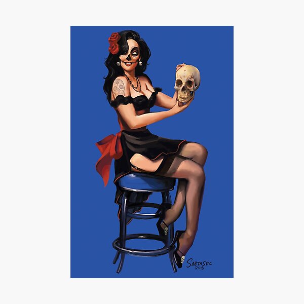 Sugar Skull Retro Pinup Photographic Print