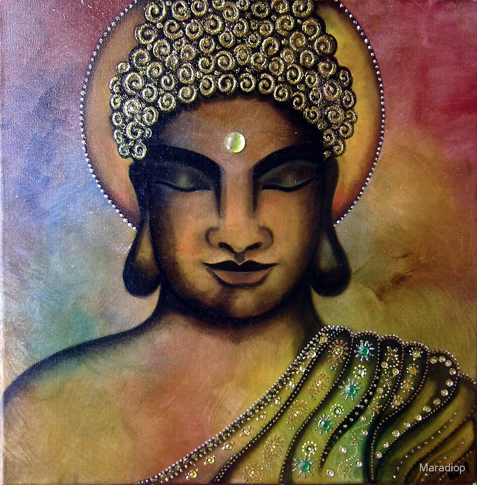 "Buddha Bliss Original Mixed Media Painting" by Maradiop Redbubble
