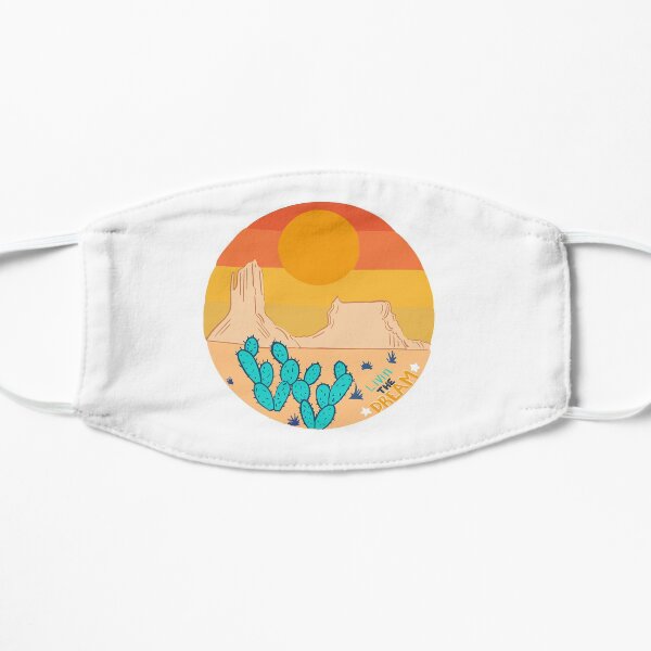 sunset cactus living the dream sticker Flat Mask