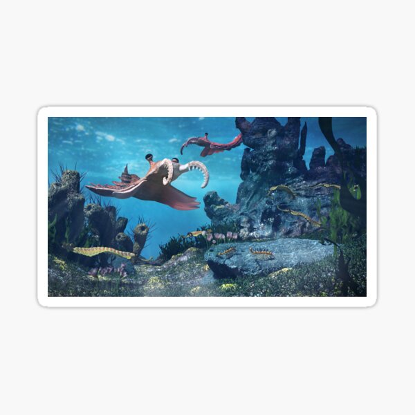 Item preview, creatures of the Cambrian period, underwater scene with Anomalocaris, Opabinia, Hallucigenia, Pirania and Dinomischus designed and sold by DottedYeti.