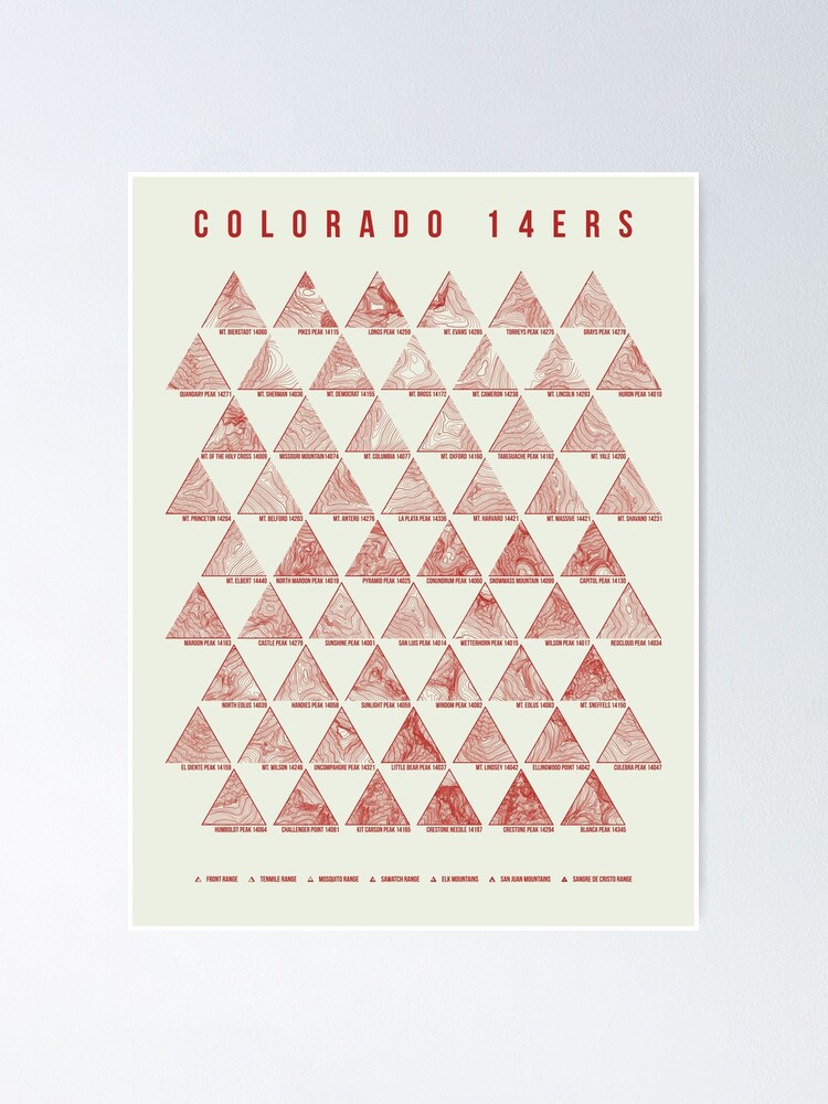 Thumbnail 2 of 3, Poster, Colorado 14ers Topographic Poster designed and sold by januarybegan.