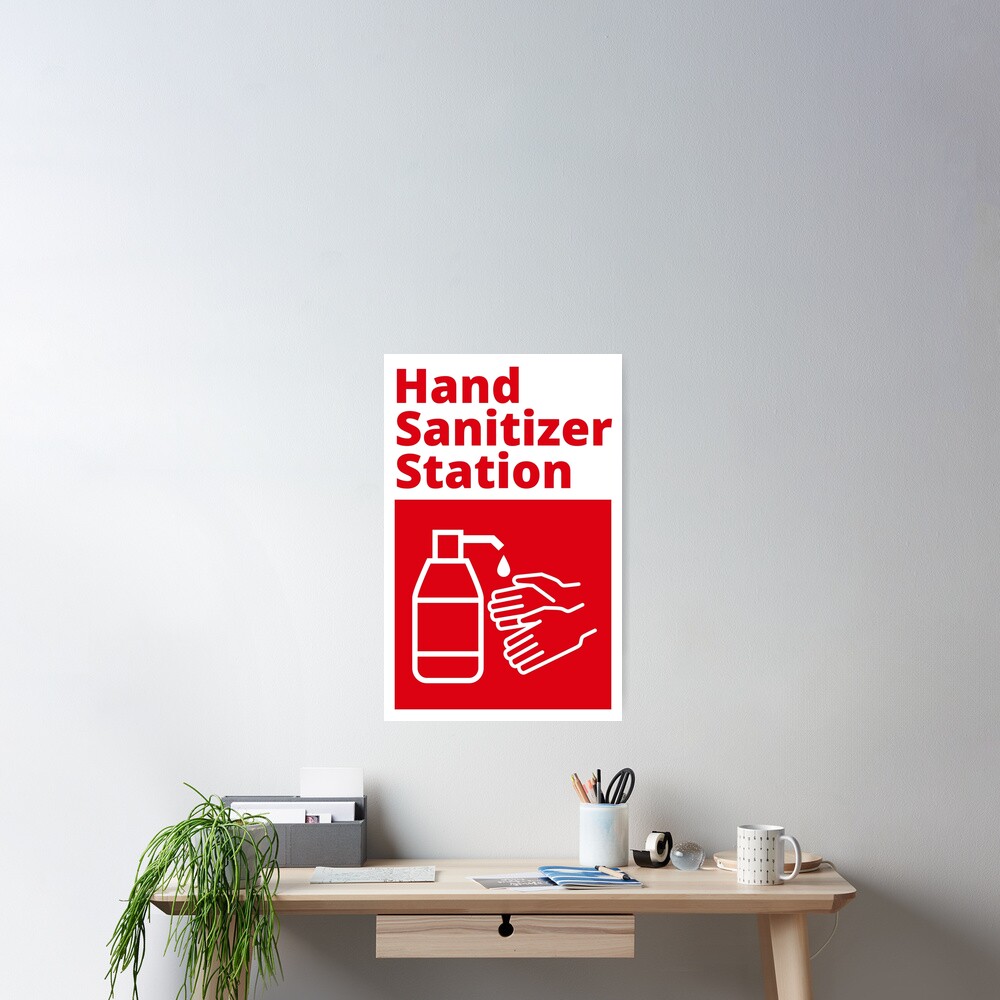 "Red and White Hand Sanitizer Station Sign" Poster for Sale by