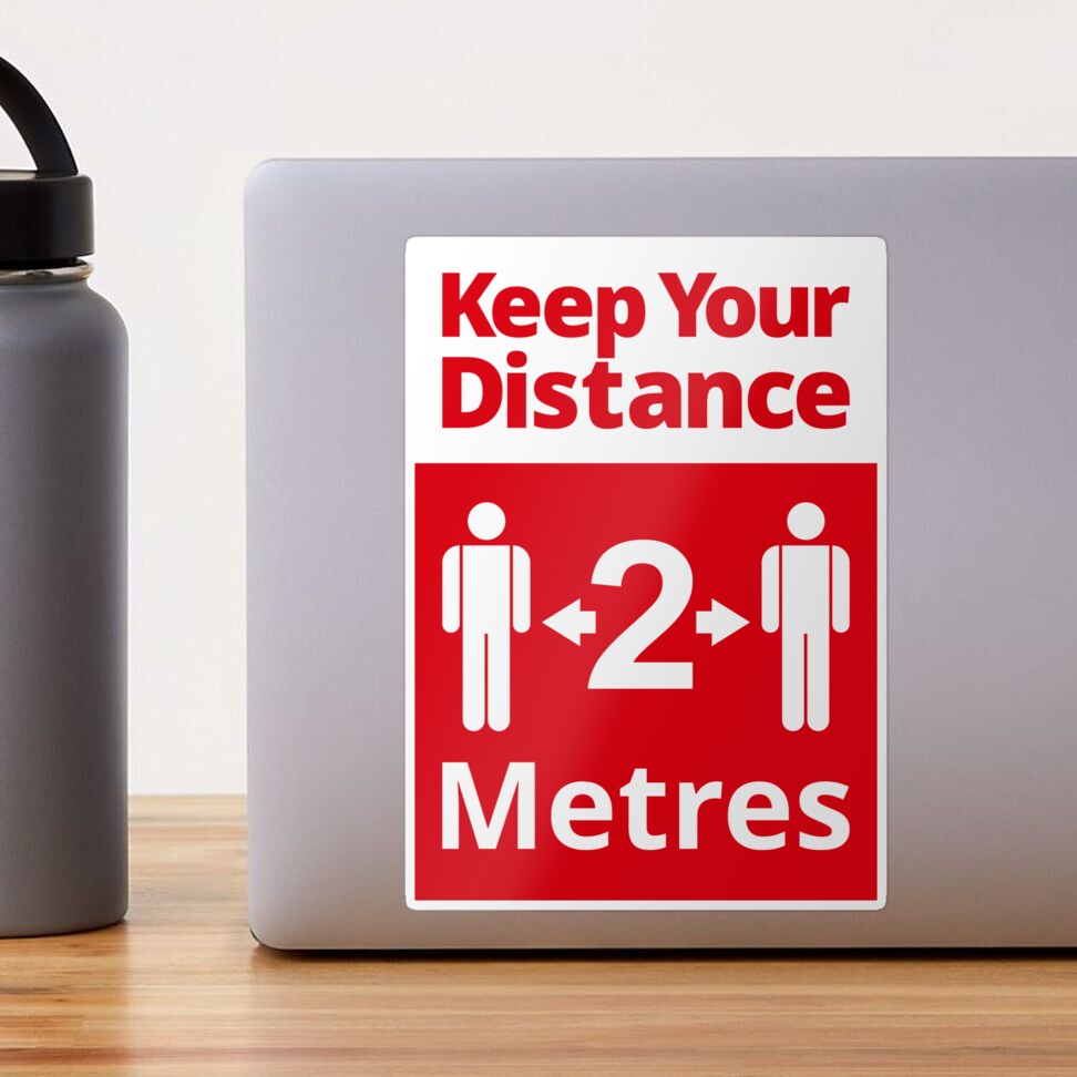 Social Distancing Sign - Keep Your Distance 2 Metres, Red and White Sticker
