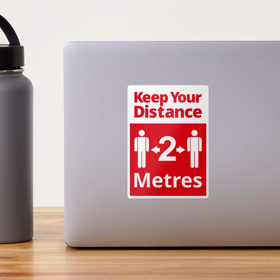 Social Distancing Sign - Keep Your Distance 2 Metres, Red and White Sticker