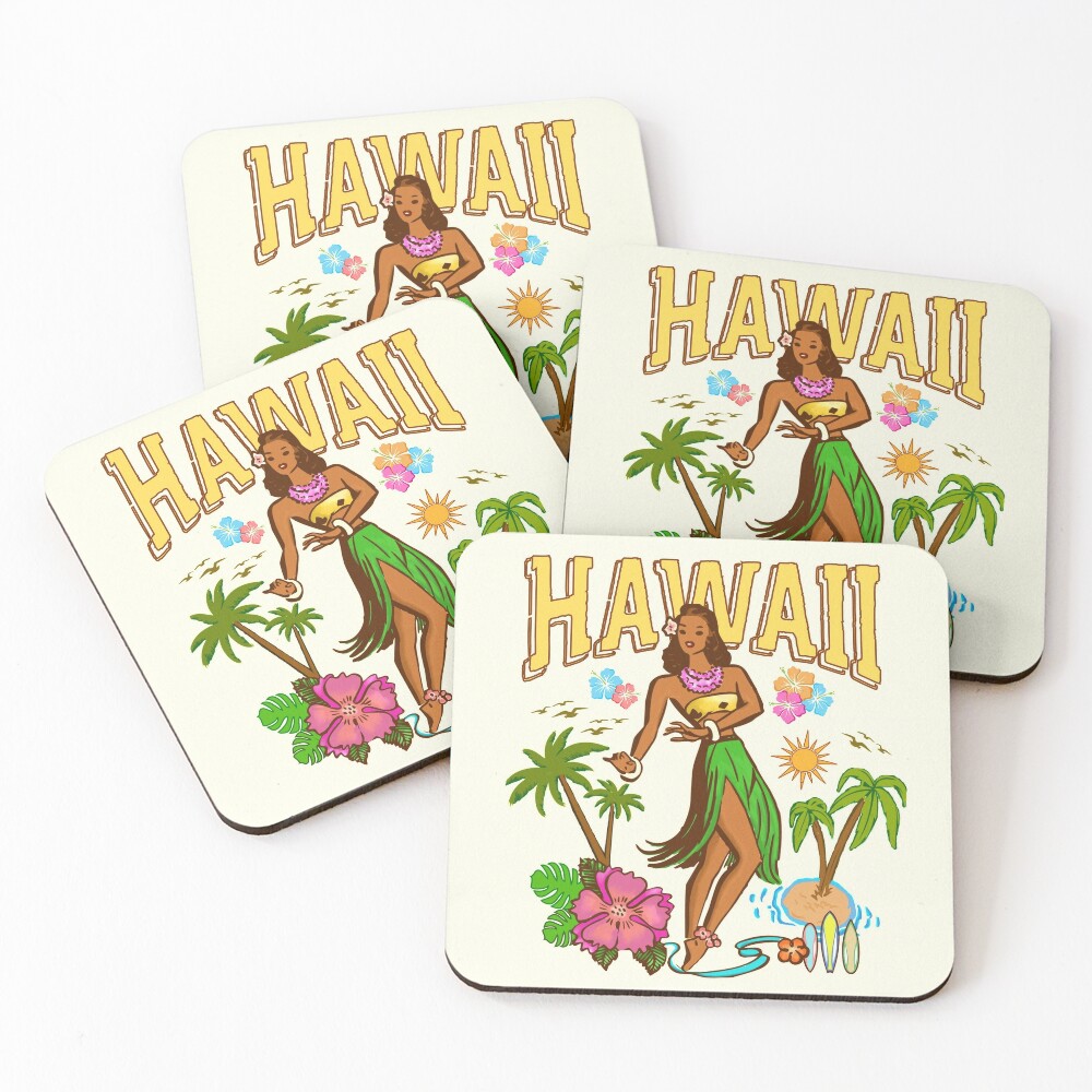 Hula Girl Aloha Hawaii Retro Vintage Pinup Coasters Set Of 4 For Sale By Jadespear Redbubble