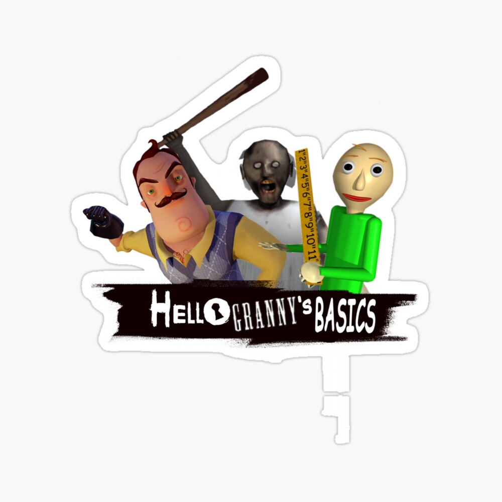 Baldi Granny And Hello Neighbor With Weapons Pin By Bethxvii Redbubble - granny and baldi team up roblox