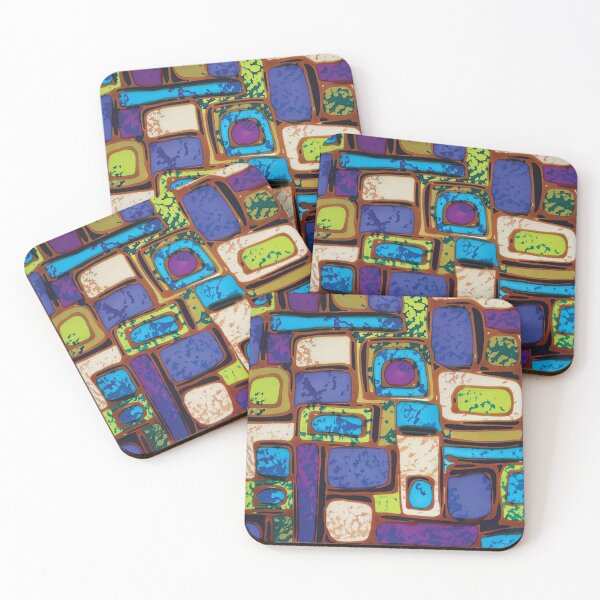 Item preview, Retro Boxy Textured Geometric in Blue, Purple and Green designed and sold by Leslie Rogers Todder.