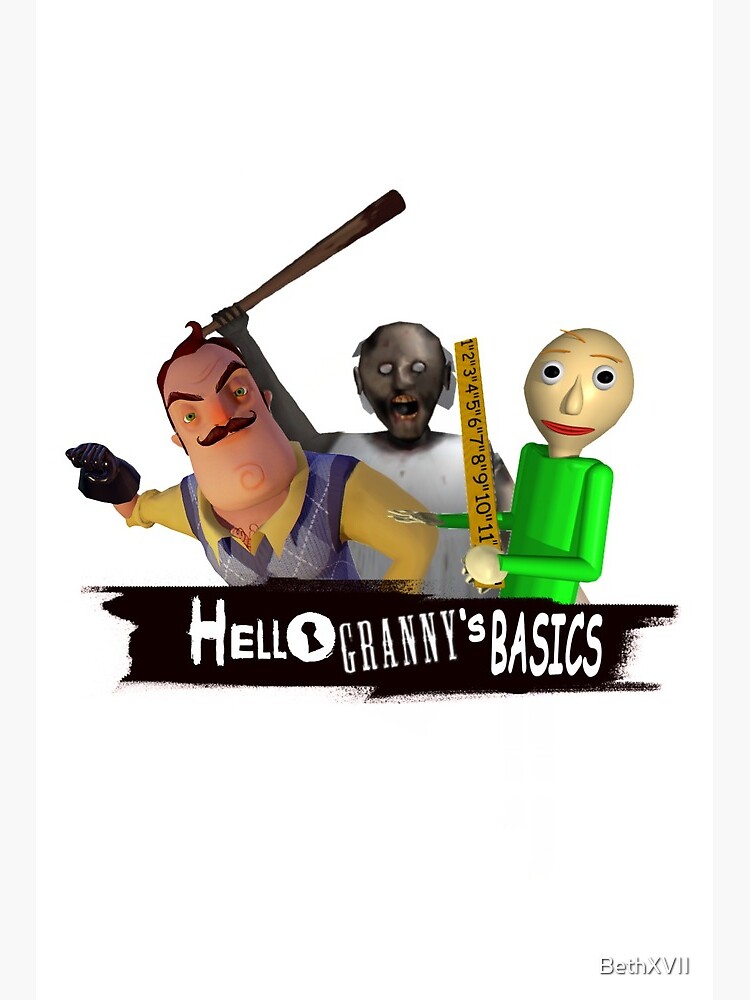 Baldi Granny And Hello Neighbor With Weapons Art Board Print By Bethxvii Redbubble - baldi s basics vs granny in roblox youtube
