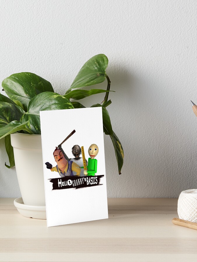 Baldi Granny And Hello Neighbor With Weapons Art Board Print By Bethxvii Redbubble - granny and baldi roblox