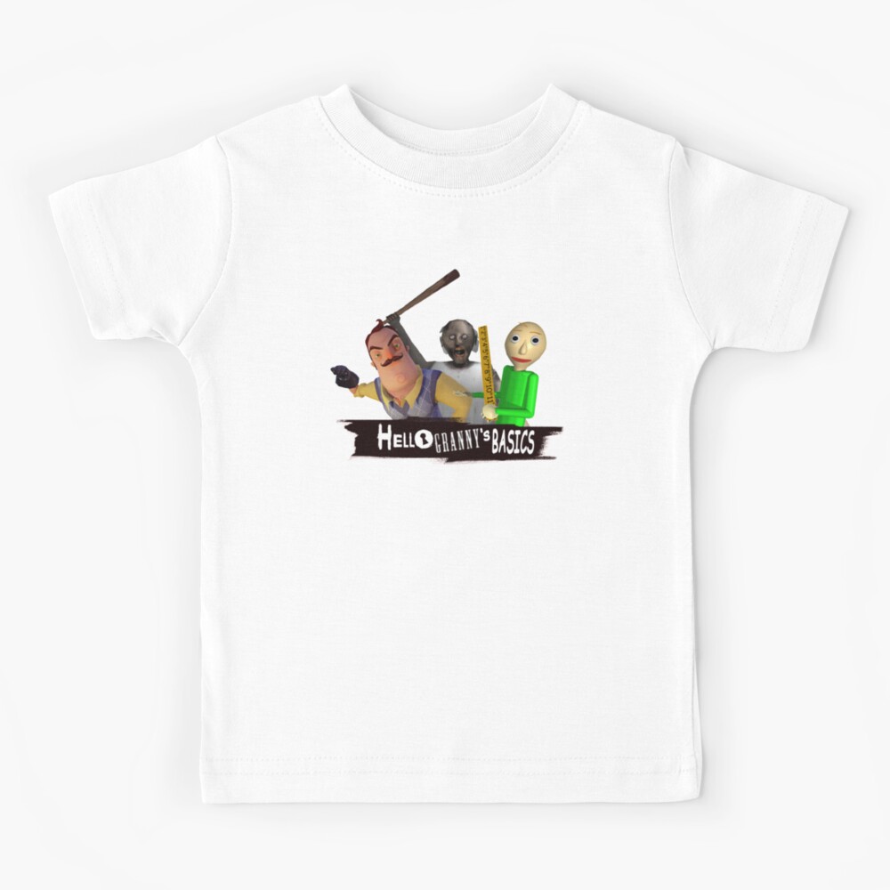 Baldi Granny And Hello Neighbor With Weapons Kids T Shirt By Bethxvii Redbubble - baldis shirt roblox