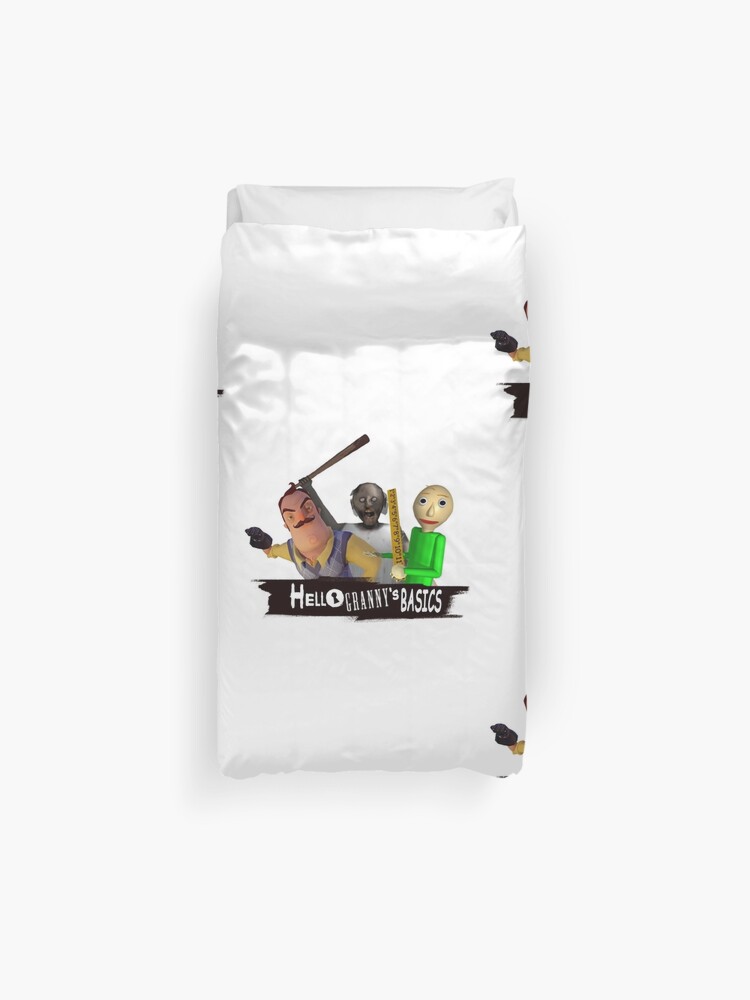 Baldi Granny And Hello Neighbor With Weapons Duvet Cover By Bethxvii Redbubble - hello neighbor t shirt neighbor for my new skin roblox