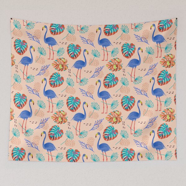 Item preview, retro blue flamingo tropical background designed and sold by TheSimpleMan.