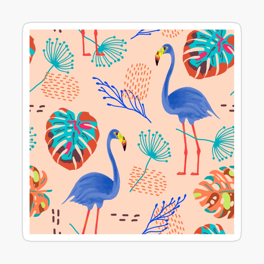 retro blue flamingo tropical background