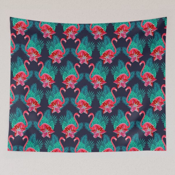 Item preview, red flower flamingo tropical background designed and sold by TheSimpleMan.