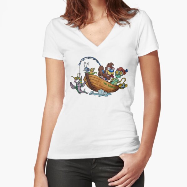 TonyToons Fishing with Friends Fitted V-Neck T-Shirt