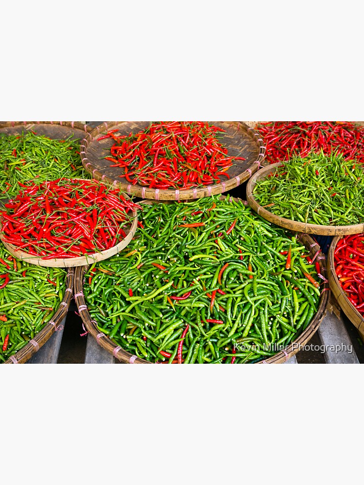 "Fresh Red Green Thai Chili Peppers Market" Sticker for Sale by