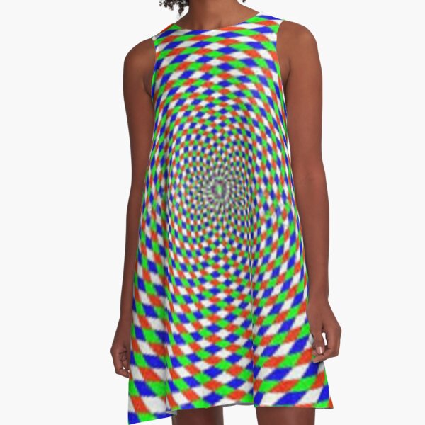 Colorful vortex spiral - hypnotic CMYK background, optical illusion A-Line Dress