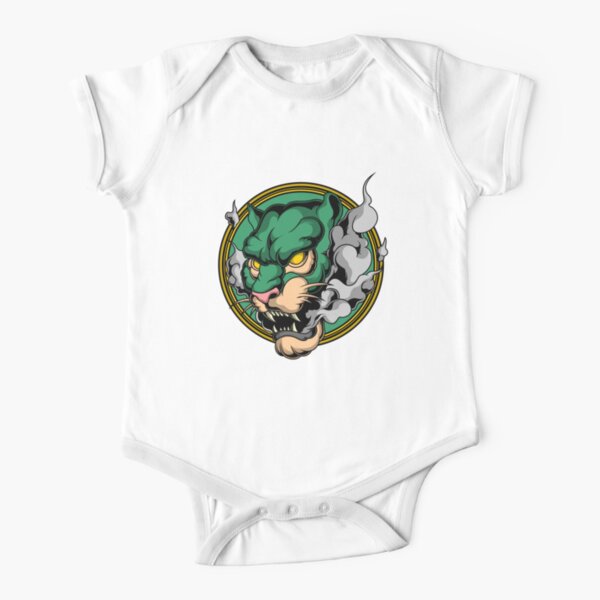 Old School Panther Tattoo Roaring Over Yellow Circle Baby One Piece By Kanae19 Redbubble