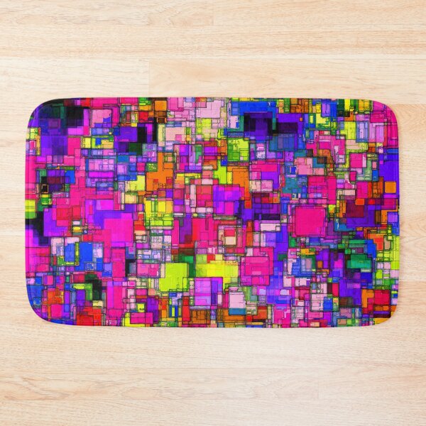 Item preview, geometric square shape pattern abstract background in pink purple blue yellow designed and sold by Mrvell.
