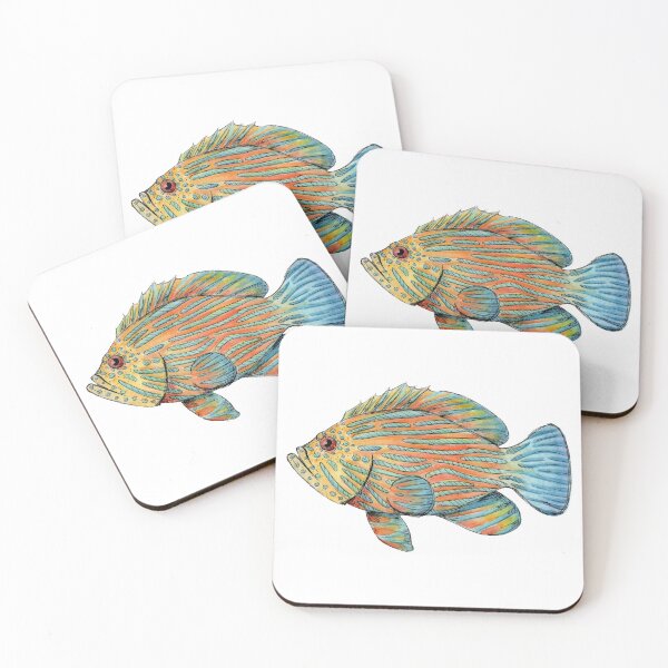 Item preview, Blue Line Orange Grouper Fish in Watercolor designed and sold by narwhalwall.