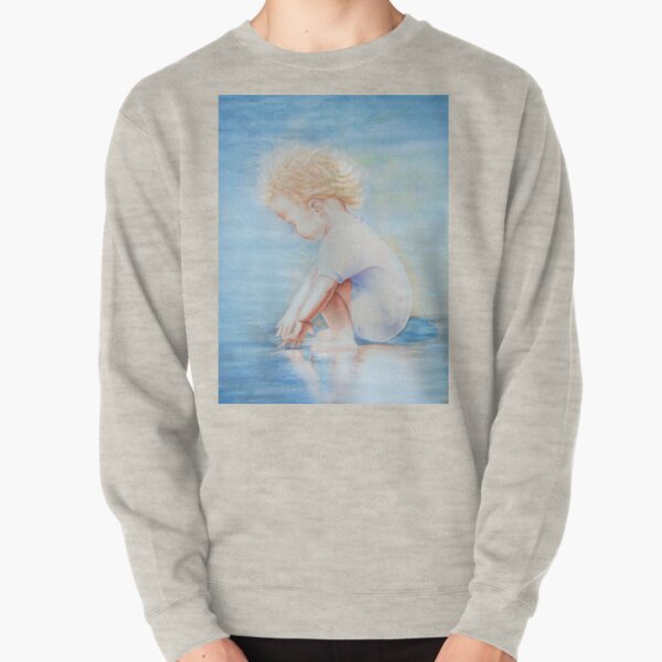 toddler on beach, beautiful watercolor child painting Pullover Sweatshirt
