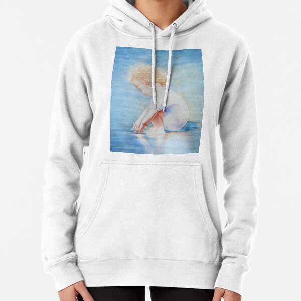 Watercolor painting toddler on beach, beautiful watercolor child painting gift for grandparents Pullover Hoodie