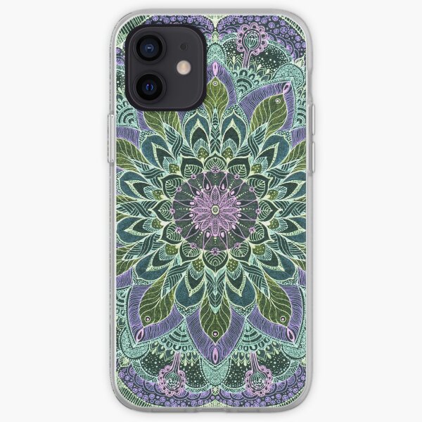 Hand Drawn Pink Purple Mandala on Dark iPhone Soft Case