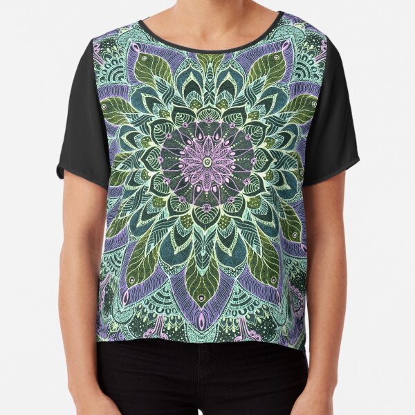Hand Drawn Pink Purple Mandala on Dark Chiffon Top