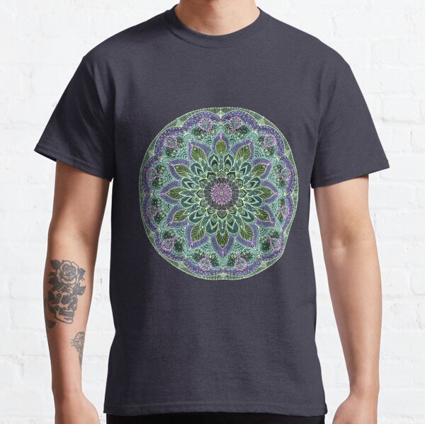 Hand Drawn Pink Purple Mandala on Dark Classic T-Shirt