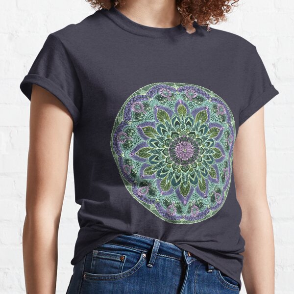 Hand Drawn Pink Purple Mandala on Dark Classic T-Shirt