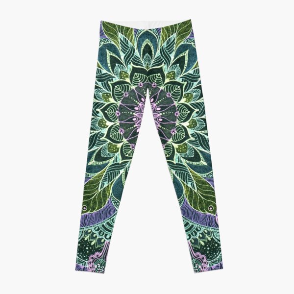 Hand gezeichnetes rosa lila Mandala auf Dunkelheit Leggings