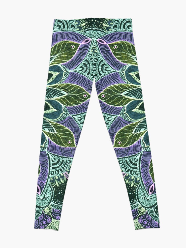 Thumbnail 4 of 5, Leggings, Hand Drawn Pink Purple Mandala on Dark designed and sold by Sviatlana Kandybovich.