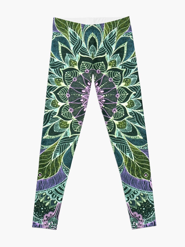 Thumbnail 3 of 5, Leggings, Hand Drawn Pink Purple Mandala on Dark designed and sold by Sviatlana Kandybovich.
