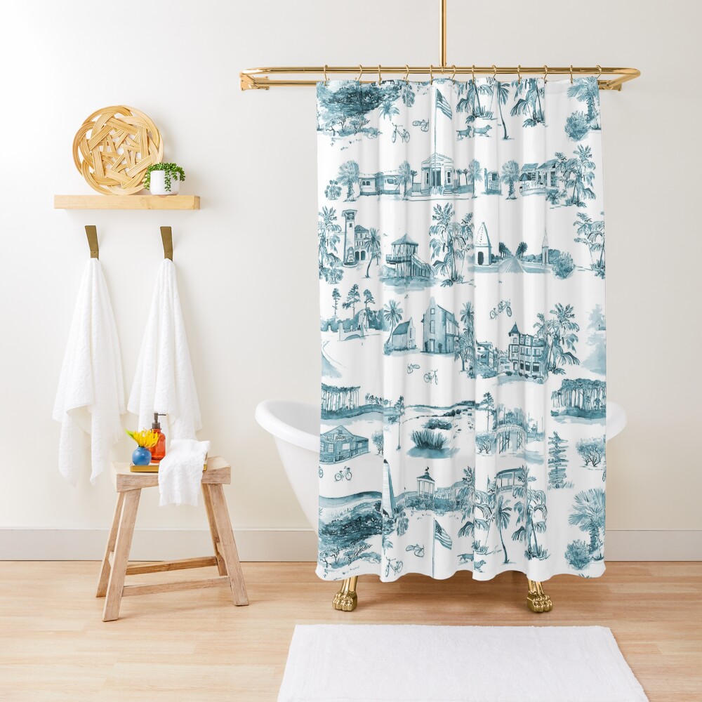 "Toile 30A" Shower Curtain by Jennifergrehan Redbubble