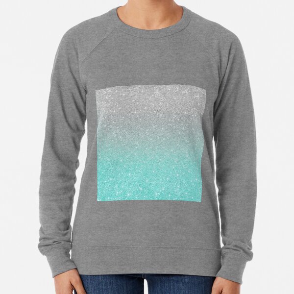 Teal Grey Silver Sparkle Ombre Glitter Lightweight Sweatshirt