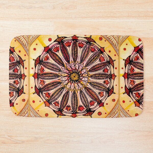 Item preview, Orange mandala.Hand draw  ink and pen, Watercolor, on textured paper designed and sold by MandalaFlowerArt.