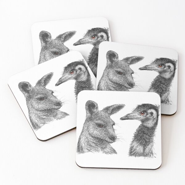 Item preview, Australian Kangaroo and Emu Drawing Design - Australiana designed and sold by Nadya Neklioudova.