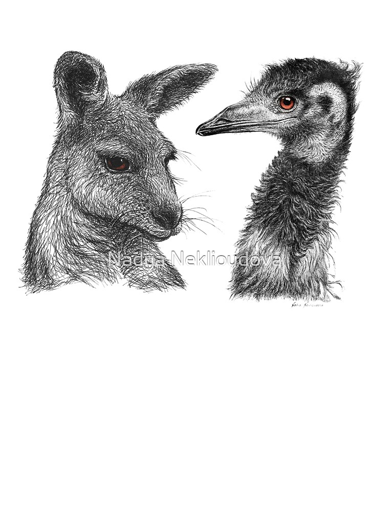 Australian Kangaroo and Emu Drawing Design Australiana Kids T-Shirt