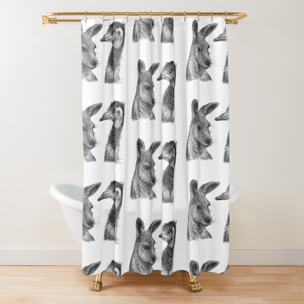 Australian Kangaroo and Emu Drawing Design - Australiana Shower Curtain
