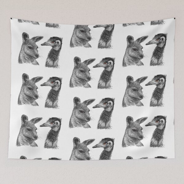 Item preview, Australian Kangaroo and Emu Drawing Design - Australiana designed and sold by Nadya Neklioudova.