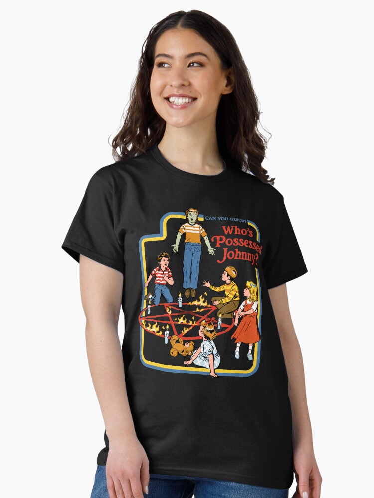 Aperçu 2 sur 7. T-shirt classique avec l'œuvre Qui a possédé Johnny? créée et vendue par stevenrhodes.