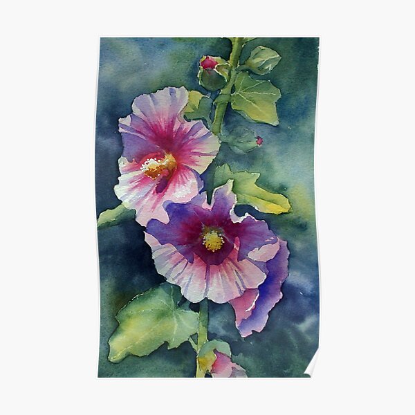Sunny Pink Hollyhock Poster